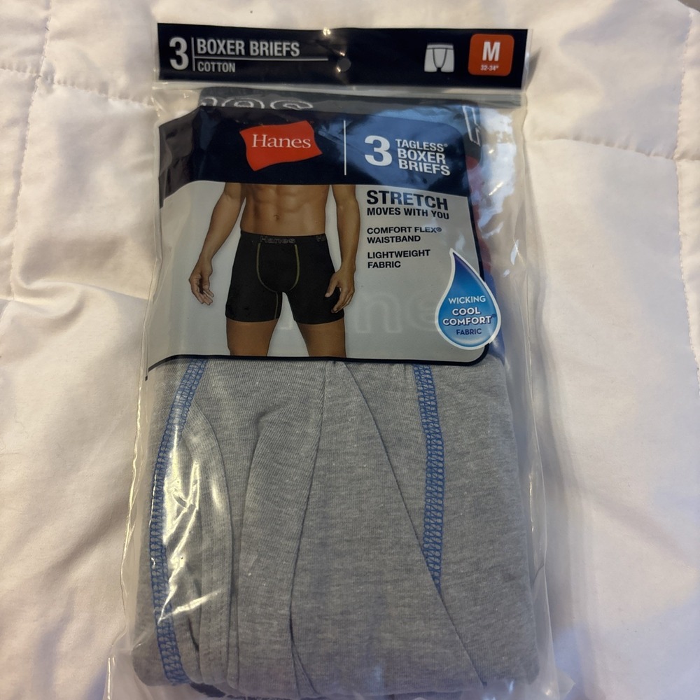 Hanes Mens Tagless Boxer Briefs Stretch Cool Comfort 3 Pack Gray Red Blue M